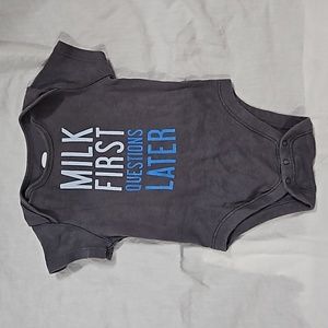 5 for $15!! Baby Boys Old Navy "Milk First Questions Later" Funny Gray Bodysuit